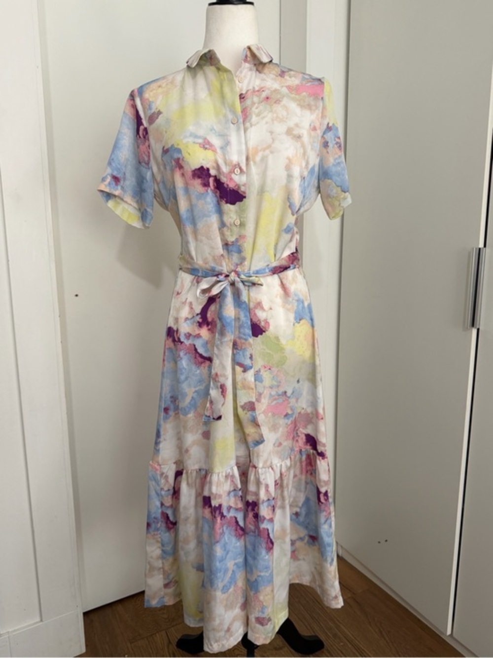 ICHI IHCLOUDY DR2 Abstract Watercolor Midi Shirt Dress 38/8/medium. Like new.